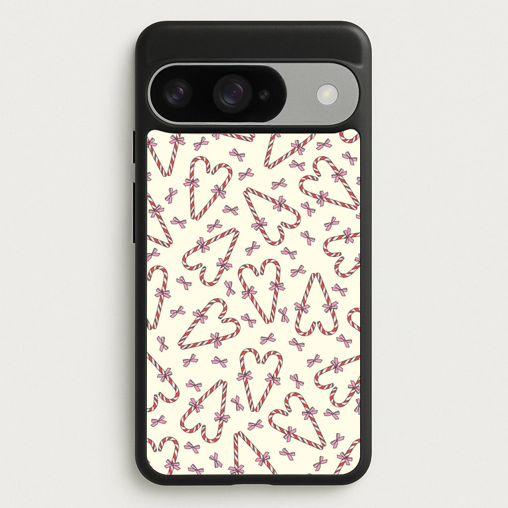 Candy Cane Love Heart Pattern Phone Case for Google Pixel 10 / 10 Pro