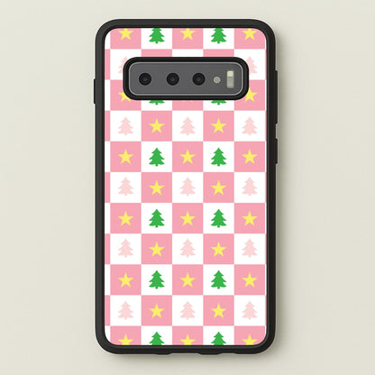 Pink And Green Tree Pattern  - Christmas Patterns Phone Case for Galaxy S10