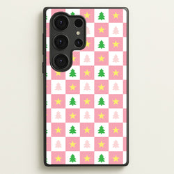 Pink And Green Tree Pattern  - Christmas Patterns Phone Case for Galaxy S25 Ultra