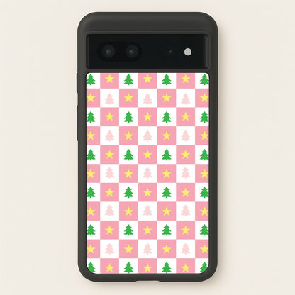 Pink And Green Tree Pattern  - Christmas Patterns Phone Case for Google Pixel 7