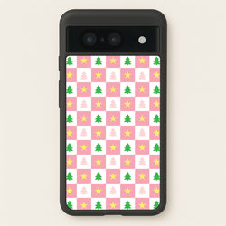 Pink And Green Tree Pattern  - Christmas Patterns Phone Case for Google Pixel 8