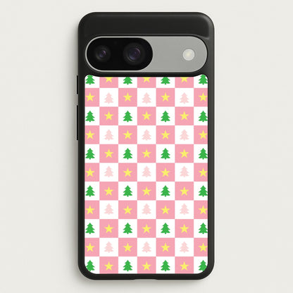 Pink And Green Tree Pattern  - Christmas Patterns Phone Case for Google Pixel 9 / 9 Pro