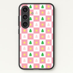 Pink And Green Tree Pattern  - Christmas Patterns Phone Case for Galaxy S25