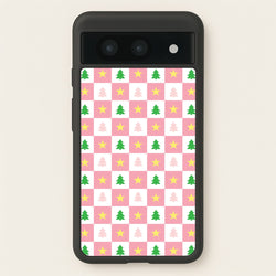 Pink And Green Tree Pattern  - Christmas Patterns Phone Case for Google Pixel 8a