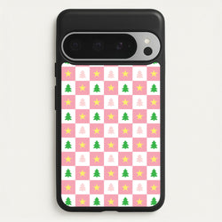 Pink And Green Tree Pattern  - Christmas Patterns Phone Case for Google Pixel 9 Pro XL