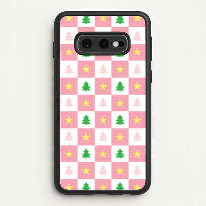 Pink And Green Tree Pattern  - Christmas Patterns Phone Case for Galaxy S10e