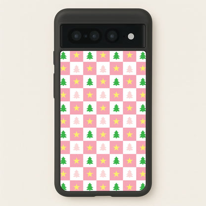 Pink And Green Tree Pattern  - Christmas Patterns Phone Case for Google Pixel 7 Pro