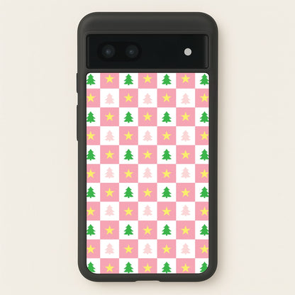 Pink And Green Tree Pattern  - Christmas Patterns Phone Case for Google Pixel 6a