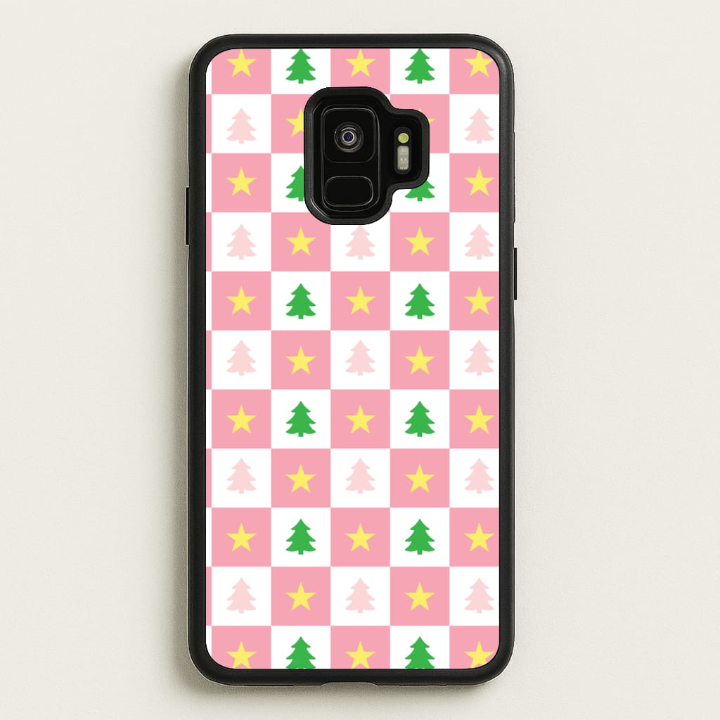 Pink And Green Tree Pattern  - Christmas Patterns Phone Case for Galaxy S9