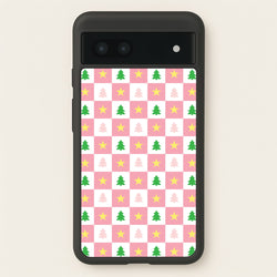 Pink And Green Tree Pattern  - Christmas Patterns Phone Case for Google Pixel 7a