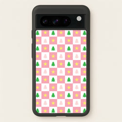 Pink And Green Tree Pattern  - Christmas Patterns Phone Case for Google Pixel 8 Pro