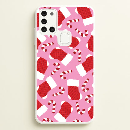 Pink Stocking Pattern  - Christmas Patterns Phone Case for Galaxy A21s