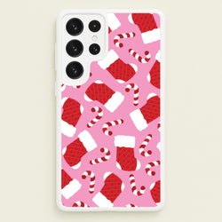 Pink Stocking Pattern  - Christmas Patterns Phone Case for Galaxy S22 Ultra