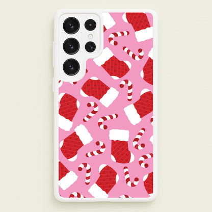 Pink Stocking Pattern  - Christmas Patterns Phone Case for Galaxy S22 Ultra