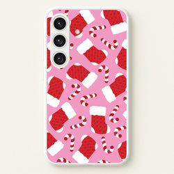 Pink Stocking Pattern  - Christmas Patterns Phone Case for Galaxy S24