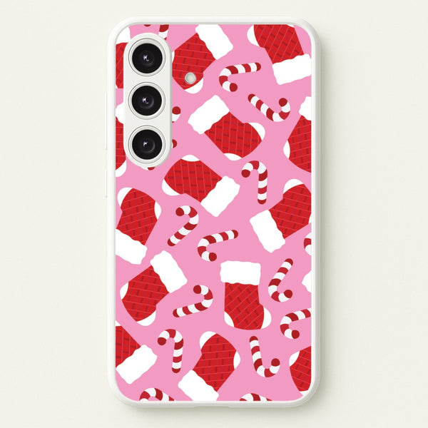 Pink Stocking Pattern  - Christmas Patterns Phone Case for Galaxy S24