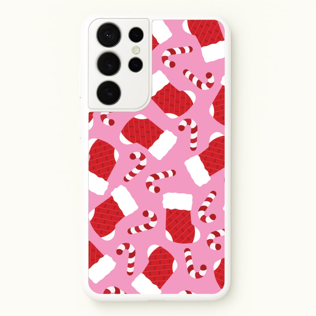 Pink Stocking Pattern  - Christmas Patterns Phone Case for Galaxy S21 Ultra