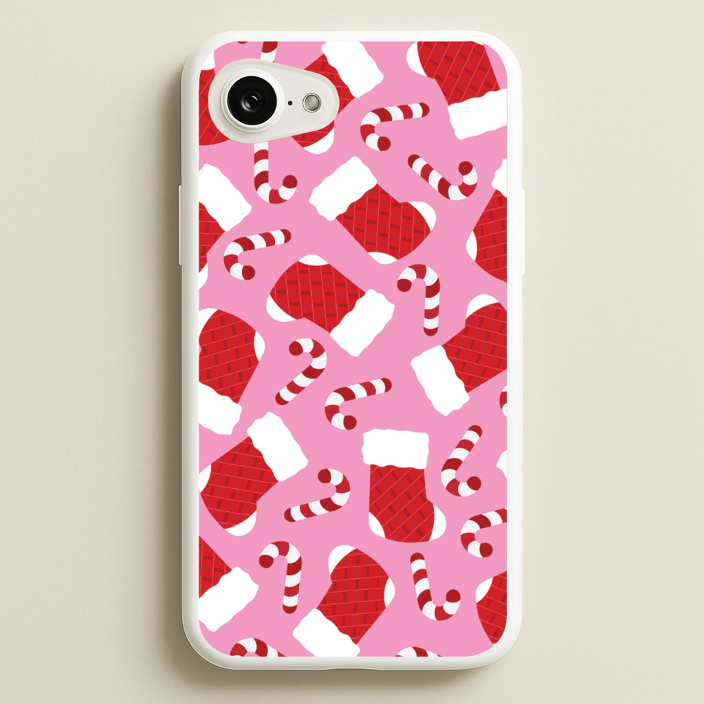Pink Stocking Pattern  - Christmas Patterns Phone Case for iPhone 16e