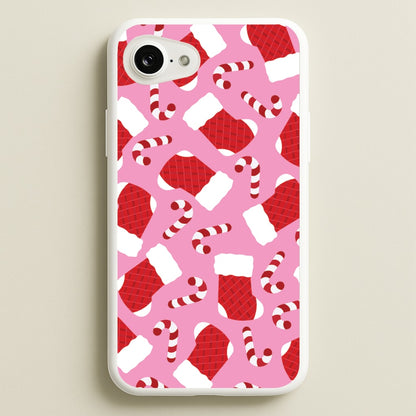 Pink Stocking Pattern  - Christmas Patterns Phone Case for iPhone 16e