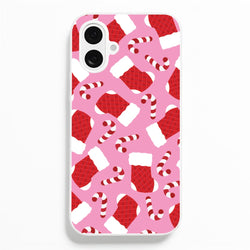 Pink Stocking Pattern  - Christmas Patterns Phone Case for iPhone 16 Plus