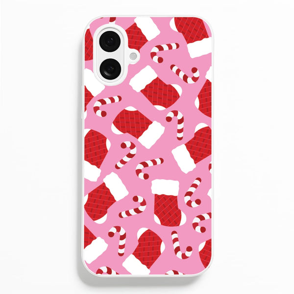 Pink Stocking Pattern  - Christmas Patterns Phone Case for iPhone 16 Plus
