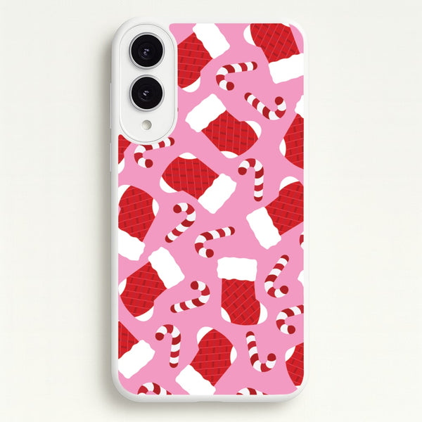 Pink Stocking Pattern  - Christmas Patterns Phone Case for Galaxy S25 Edge