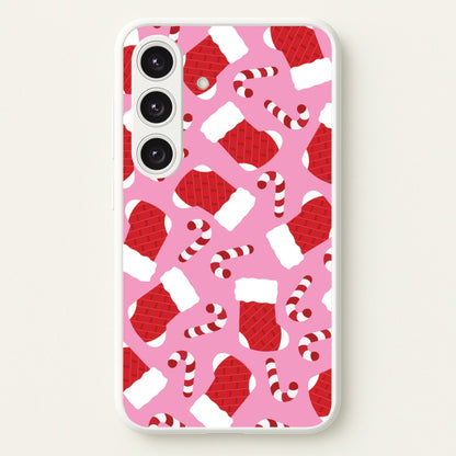 Pink Stocking Pattern  - Christmas Patterns Phone Case for Galaxy S24 Plus