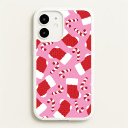 Pink Stocking Pattern  - Christmas Patterns Phone Case for iPhone 12 / 12 Pro