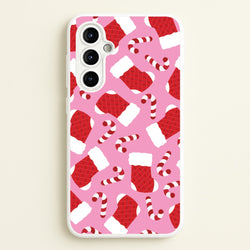 Pink Stocking Pattern  - Christmas Patterns Phone Case for Galaxy A54