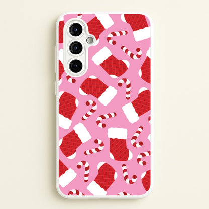 Pink Stocking Pattern  - Christmas Patterns Phone Case for Galaxy A54