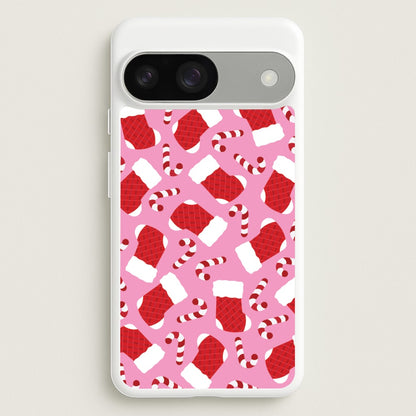 Pink Stocking Pattern  - Christmas Patterns Phone Case for Google Pixel 9 / 9 Pro