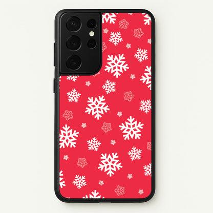 Red Snow Pattern  - Christmas Patterns Phone Case for Galaxy S21 Ultra