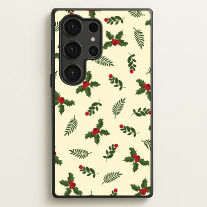 Holly Green Pattern  - Christmas Patterns Phone Case for Galaxy S25 Ultra