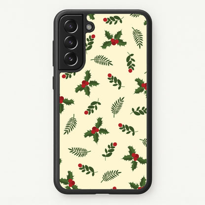 Holly Green Pattern  - Christmas Patterns Phone Case for Galaxy S21FE