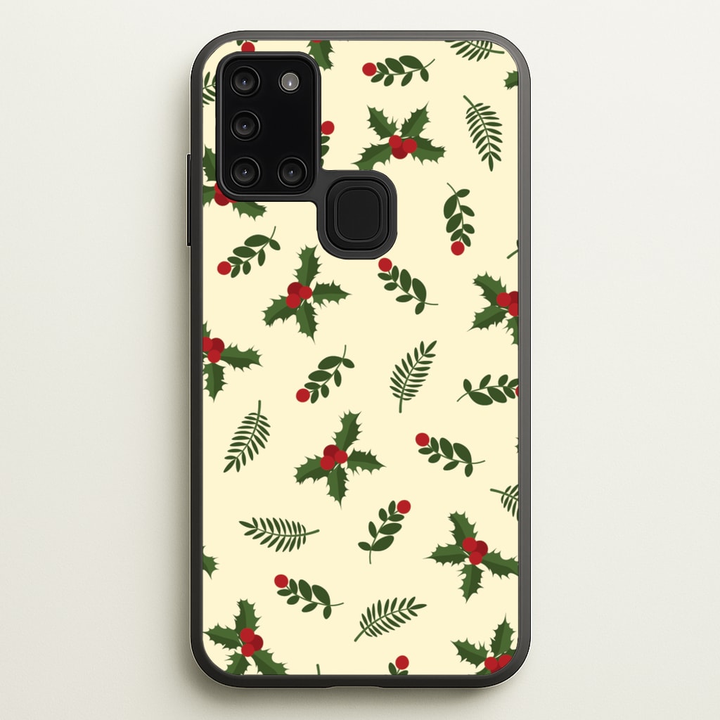 Holly Green Pattern  - Christmas Patterns Phone Case for Galaxy A21s