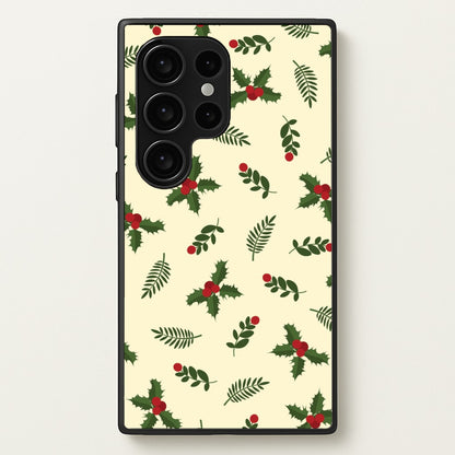 Holly Green Pattern  - Christmas Patterns Phone Case for Galaxy S24 Ultra