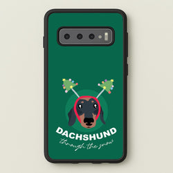Dachshund Through The Snow  - Christmas Animals Phone Case for Galaxy S10 Plus