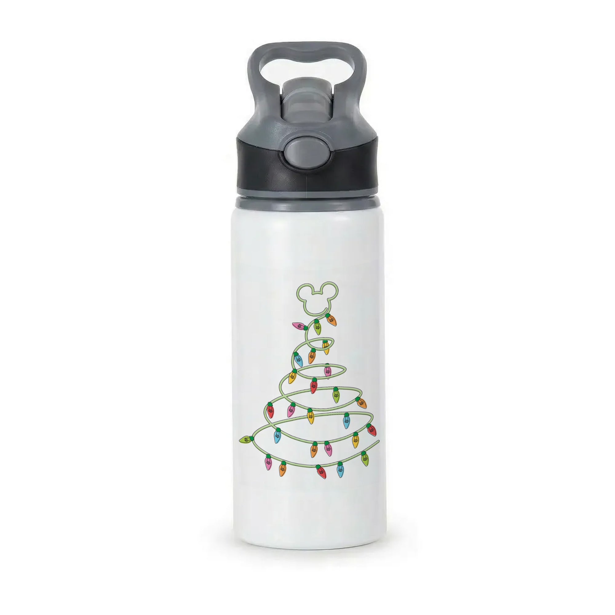 Cartoon Mouse Christmas Tree Lights Active Water Bottle - Black