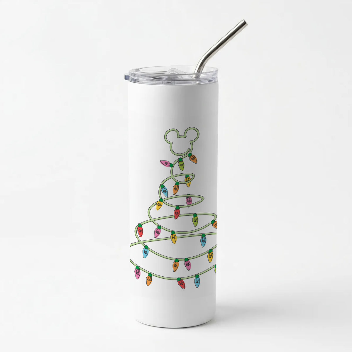 Cartoon Mouse Christmas Tree Lights Skinny Tumbler