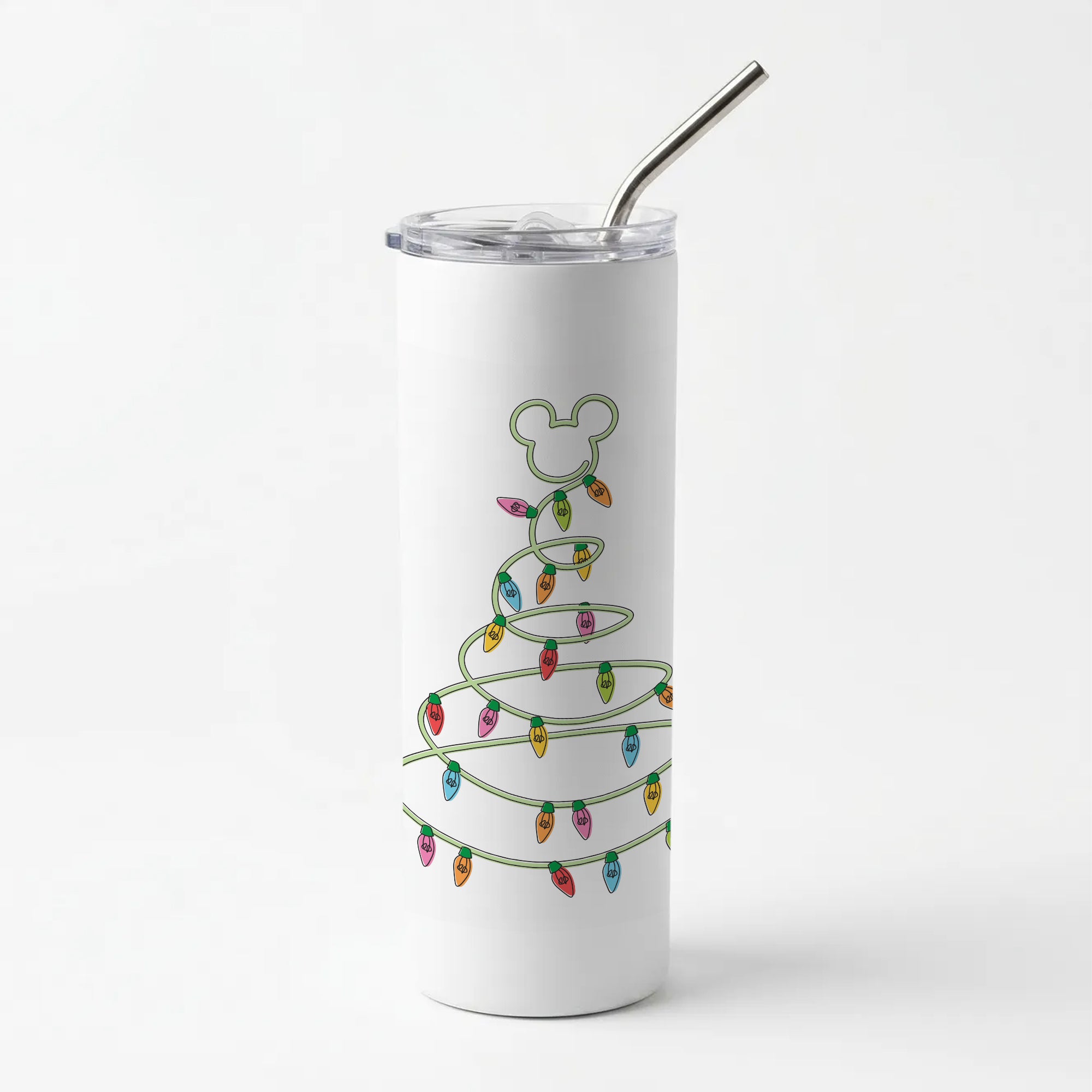 Cartoon Mouse Christmas Tree Lights Skinny Tumbler