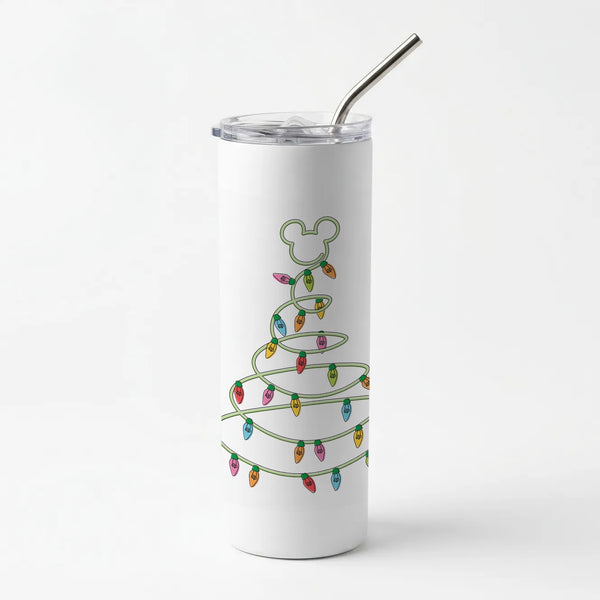 Cartoon Mouse Christmas Tree Lights Skinny Tumbler