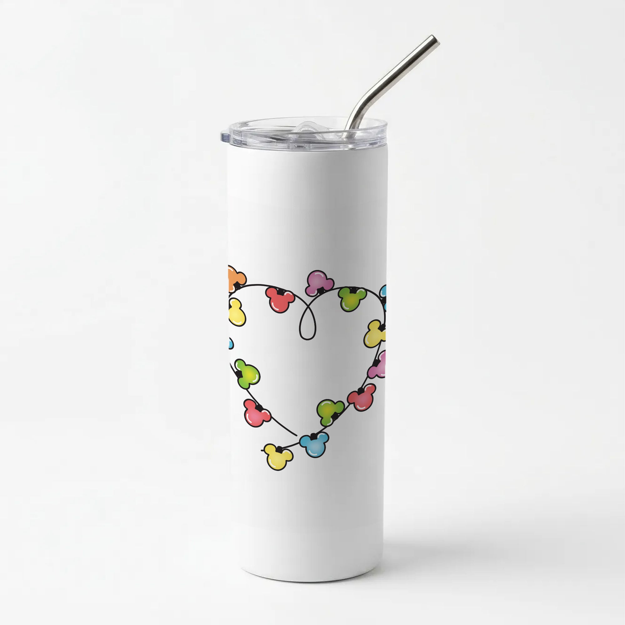 Cartoon Mouse Christmas Fairylights Heart Skinny Tumbler