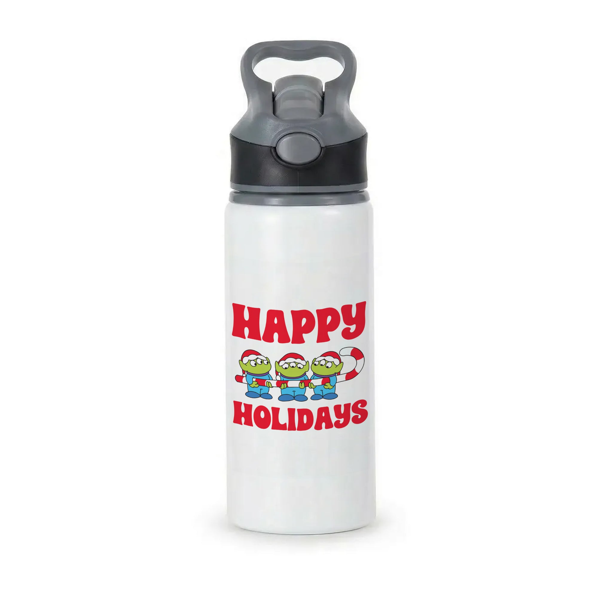Happy Holidays Cute Green Aliens Active Water Bottle - Black