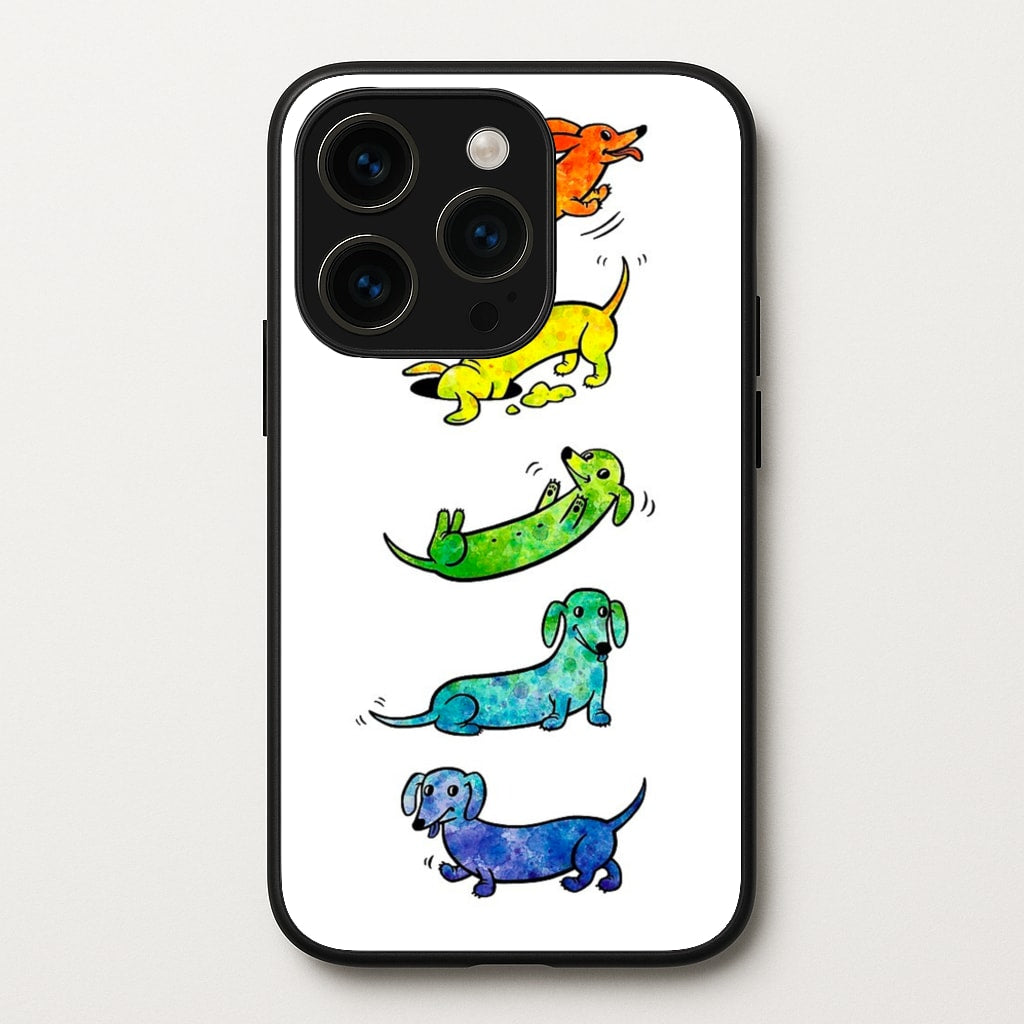 Watercolor Rainbow Dachshunds  -  Phone Case for iPhone 14 Pro