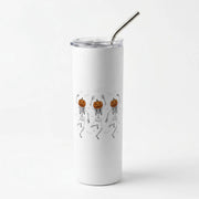 Dancing Pumpkin Skeletons Skinny Tumbler 1