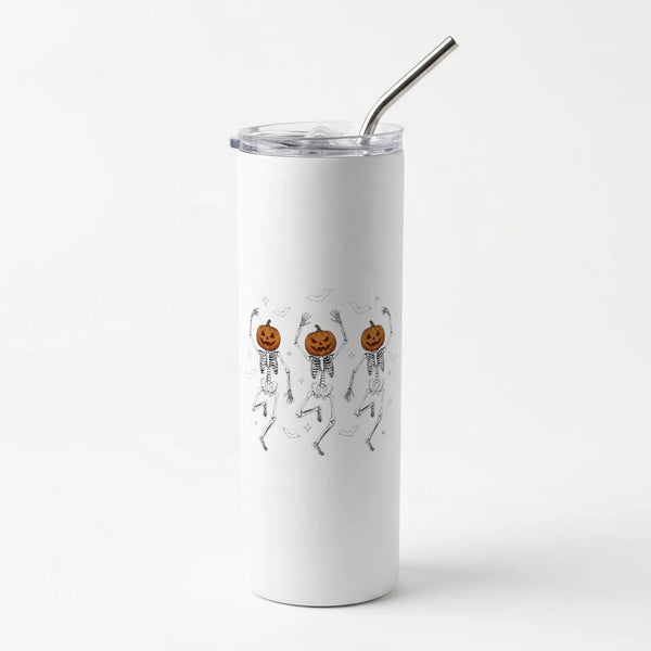 Dancing Pumpkin Skeletons Skinny Tumbler