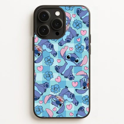 Blue Alien And Hearts Pattern  - Disney Phone Case for iPhone 16 Pro Max