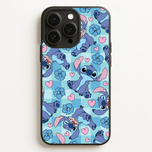 Blue Alien And Hearts Pattern  - Disney Phone Case for iPhone 16 Pro Max