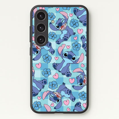Blue Alien And Hearts Pattern  - Disney Phone Case for Galaxy S25 Plus