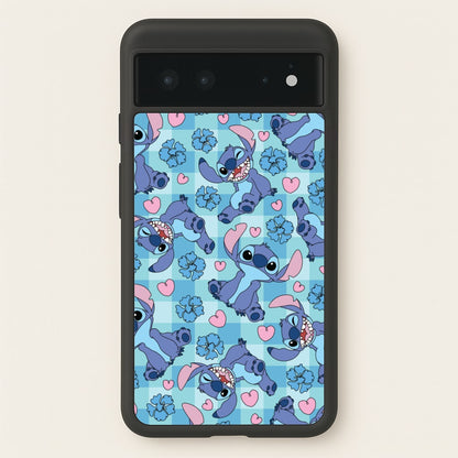 Blue Alien And Hearts Pattern  - Disney Phone Case for Google Pixel 6